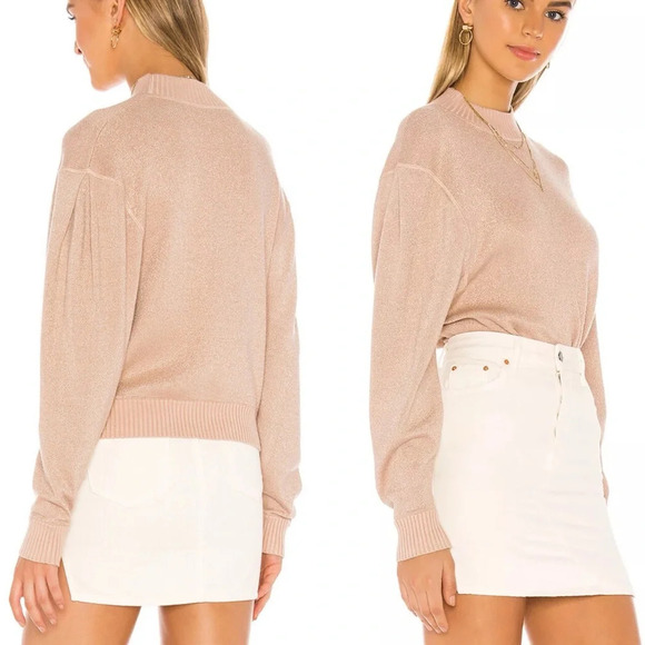 Free People Starry Night Shimmer Sweater Pullover Cream Metallic Holiday Party M - Picture 2 of 9